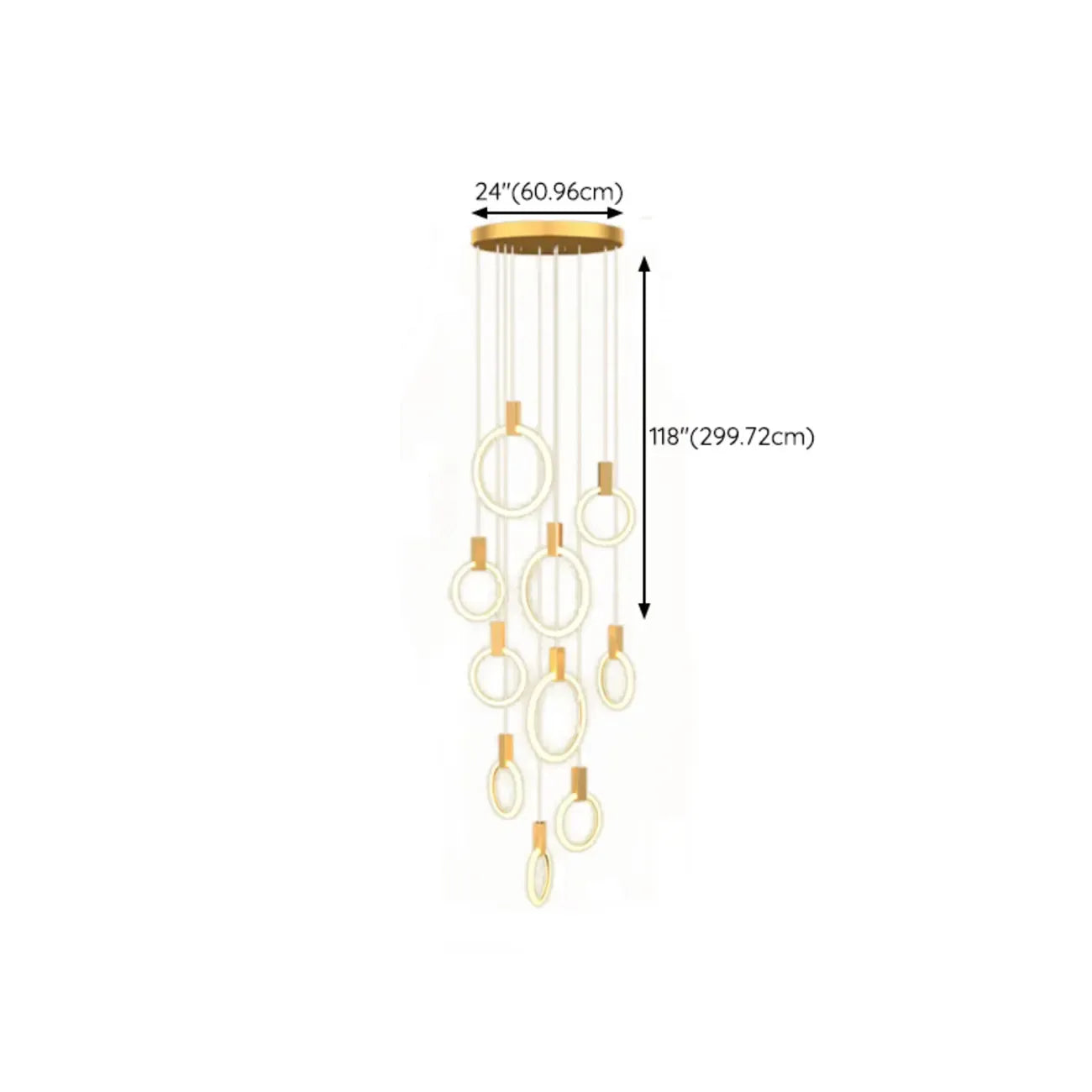 Suspension LED dorée personnalisable pour escalier