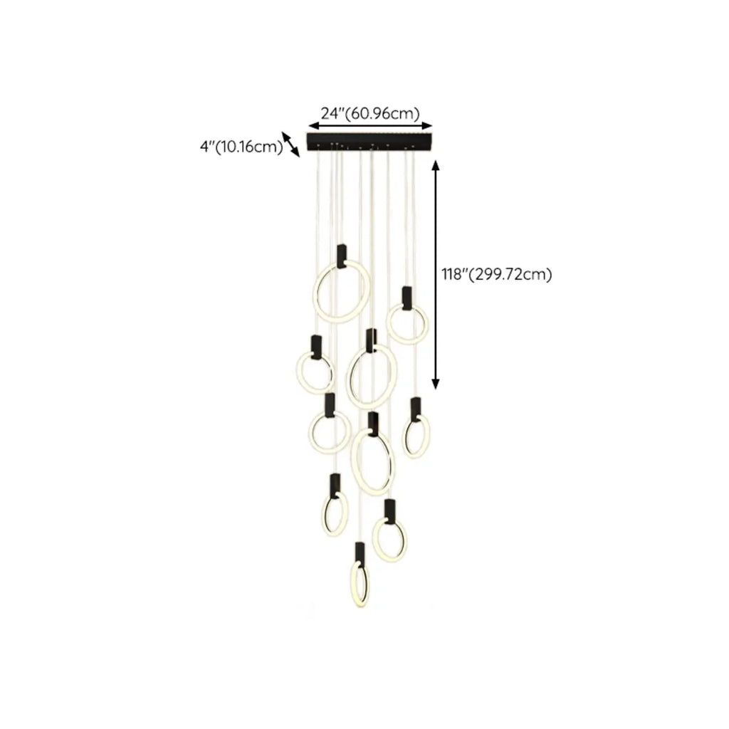 Suspension LED dorée personnalisable pour escalier