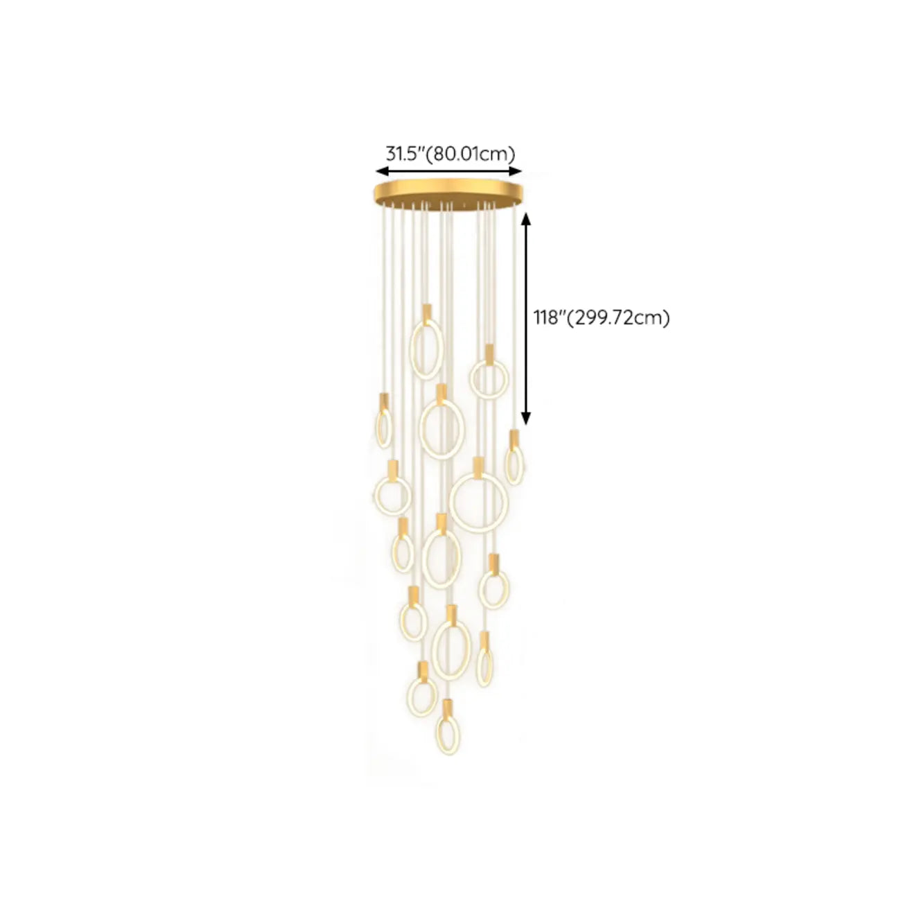 Suspension LED dorée personnalisable pour escalier