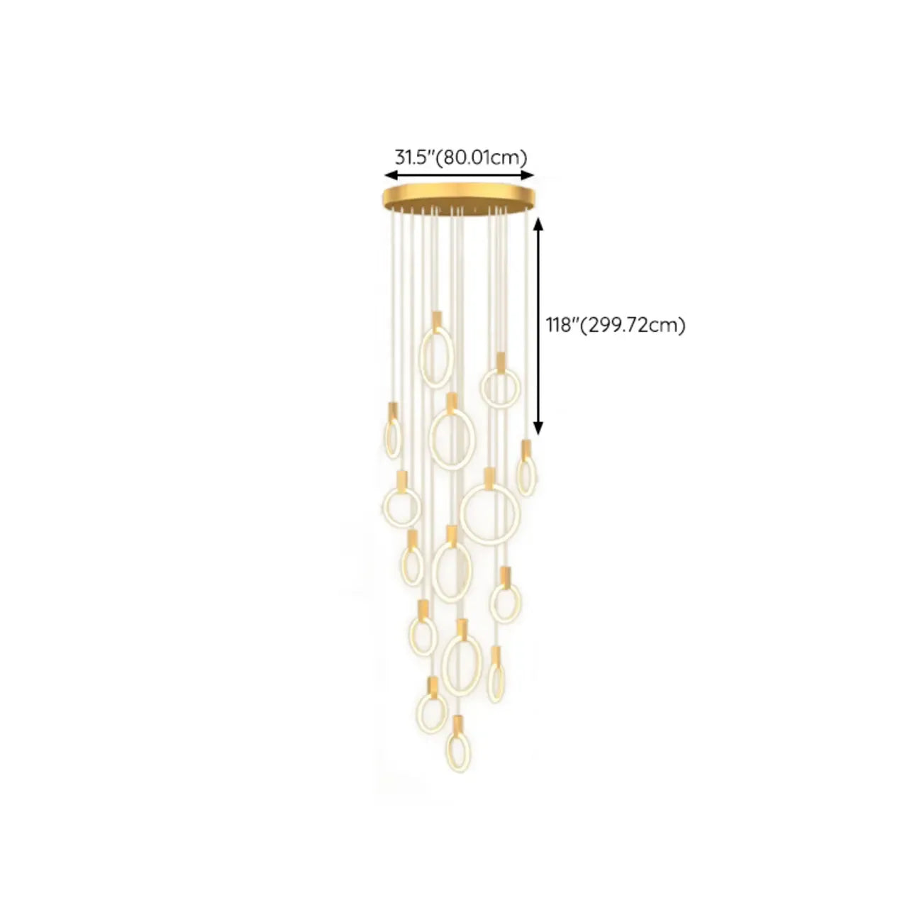 Suspension LED dorée personnalisable pour escalier