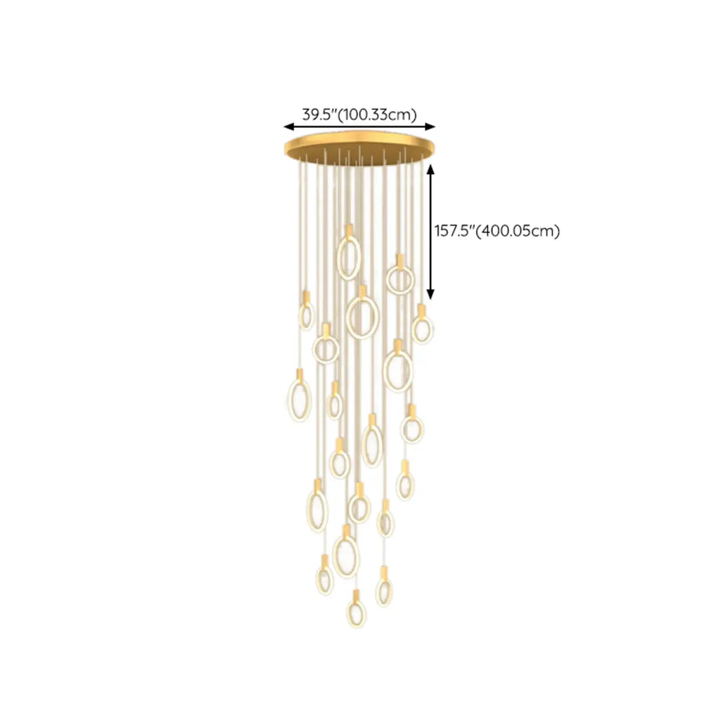 Suspension LED dorée personnalisable pour escalier