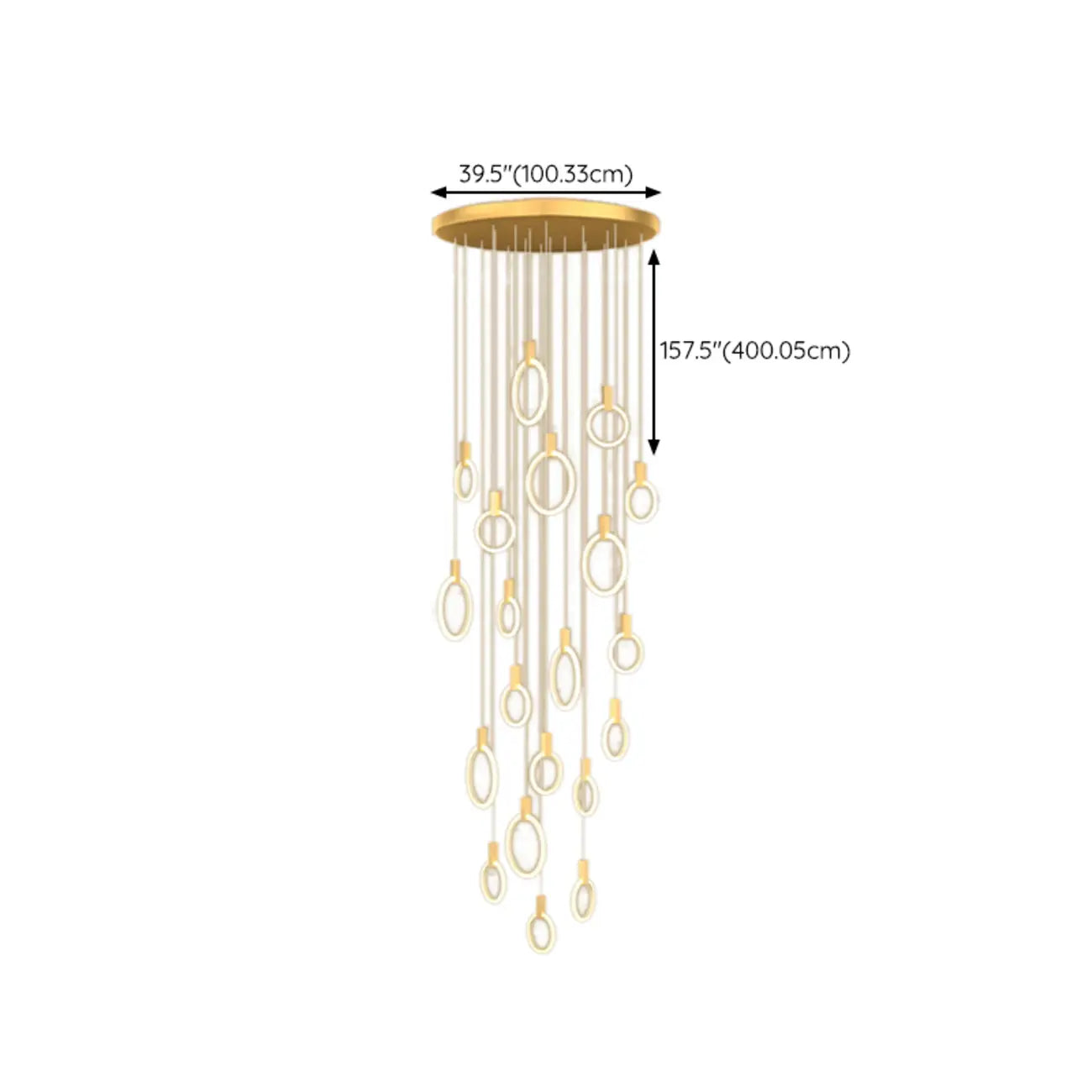 Suspension LED dorée personnalisable pour escalier