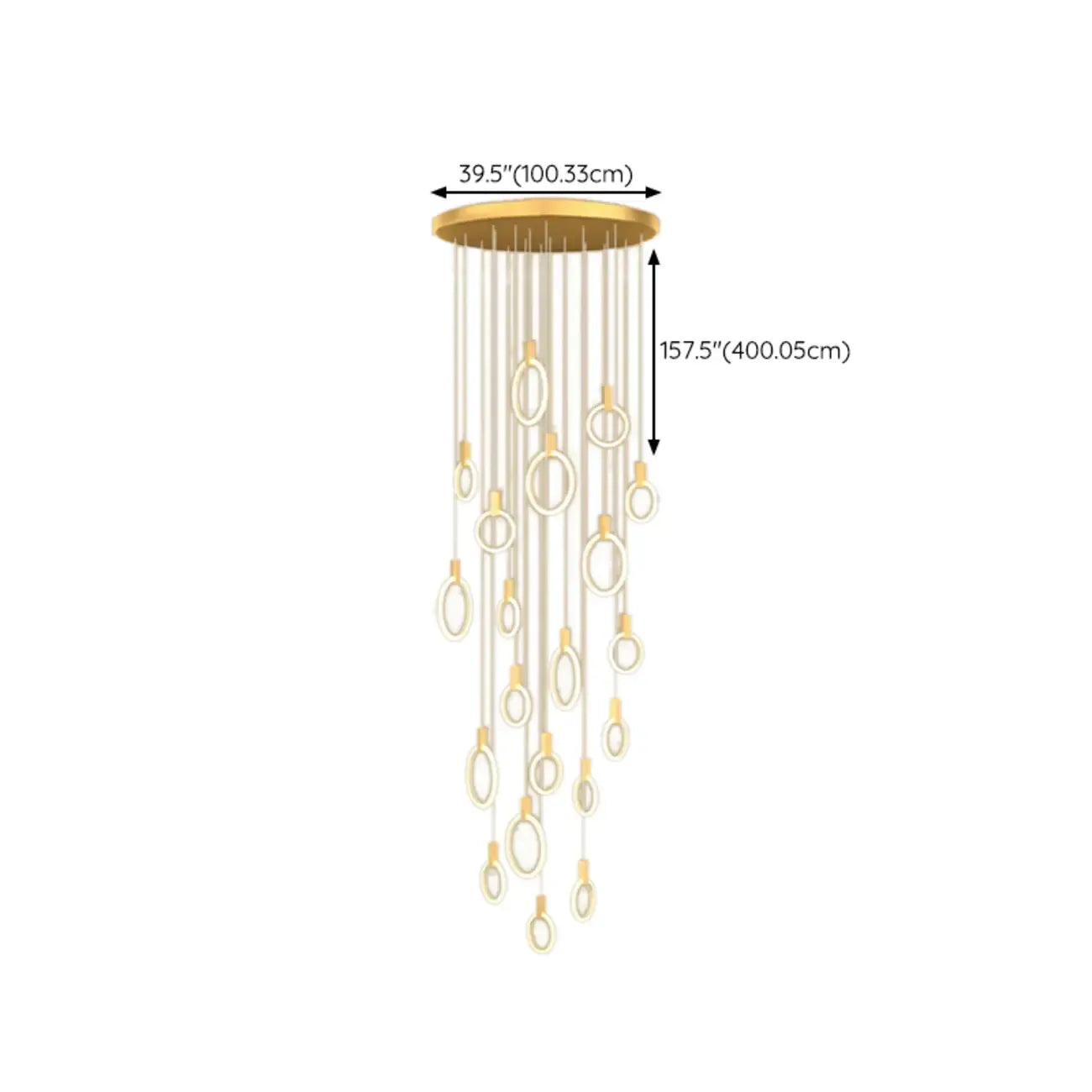 Suspension LED dorée personnalisable pour escalier