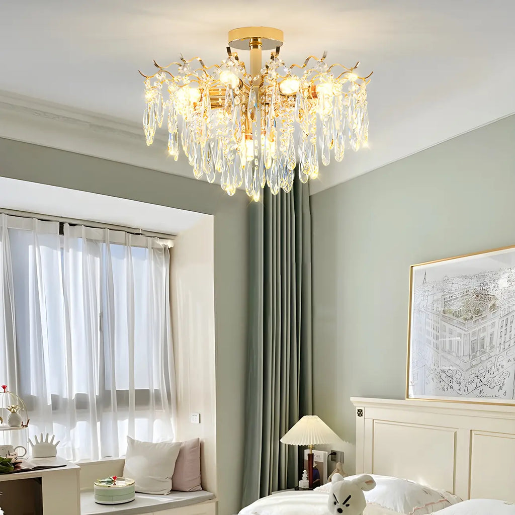 Lustre en cristal à plusieurs lumières en forme de goutte d'eau pour salle à manger