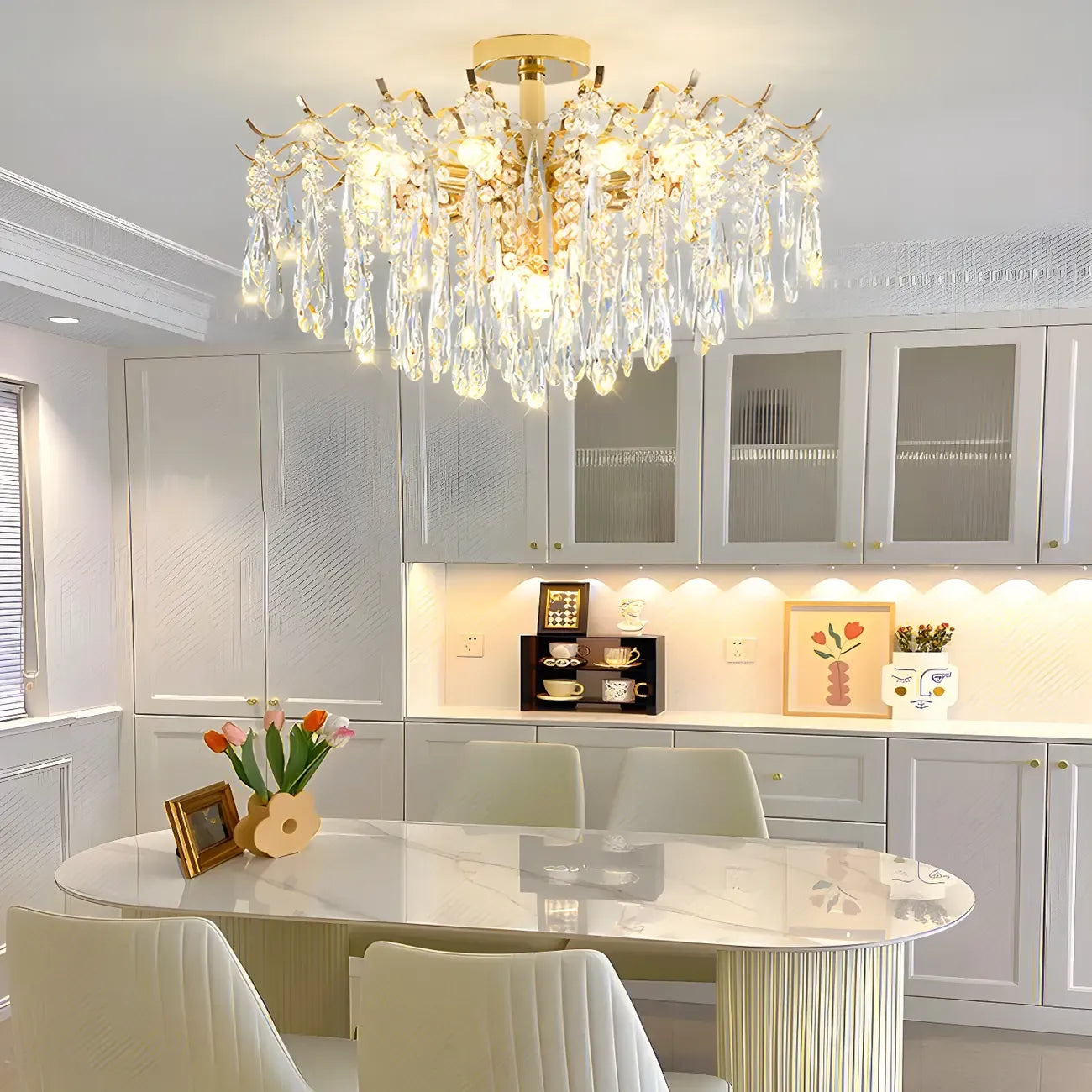 Lustre en cristal à plusieurs lumières en forme de goutte d'eau pour salle à manger