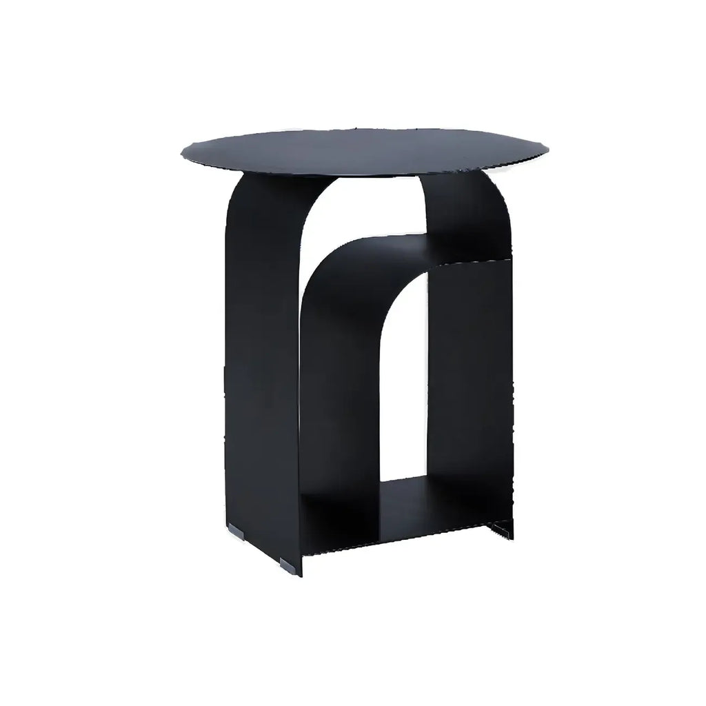 Table de chevet industrielle étroite en métal blanc avec plateau rond