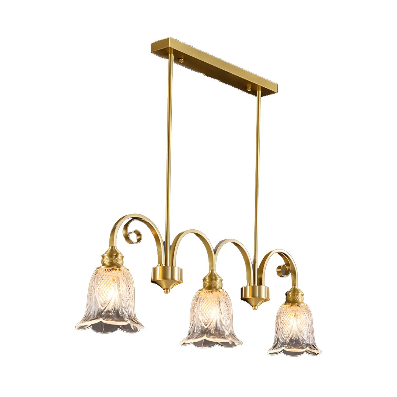 Suspension géométrique en laiton avec verre à motif floral.