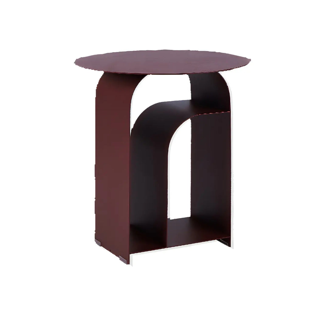 Table de chevet industrielle étroite en métal blanc avec plateau rond