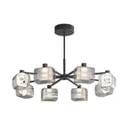 Lustre géométrique réglable en métal noir et verre transparent