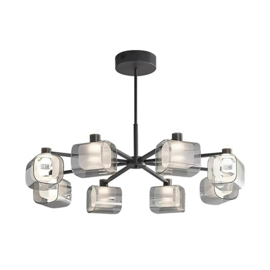 Lustre géométrique réglable en métal noir et verre transparent