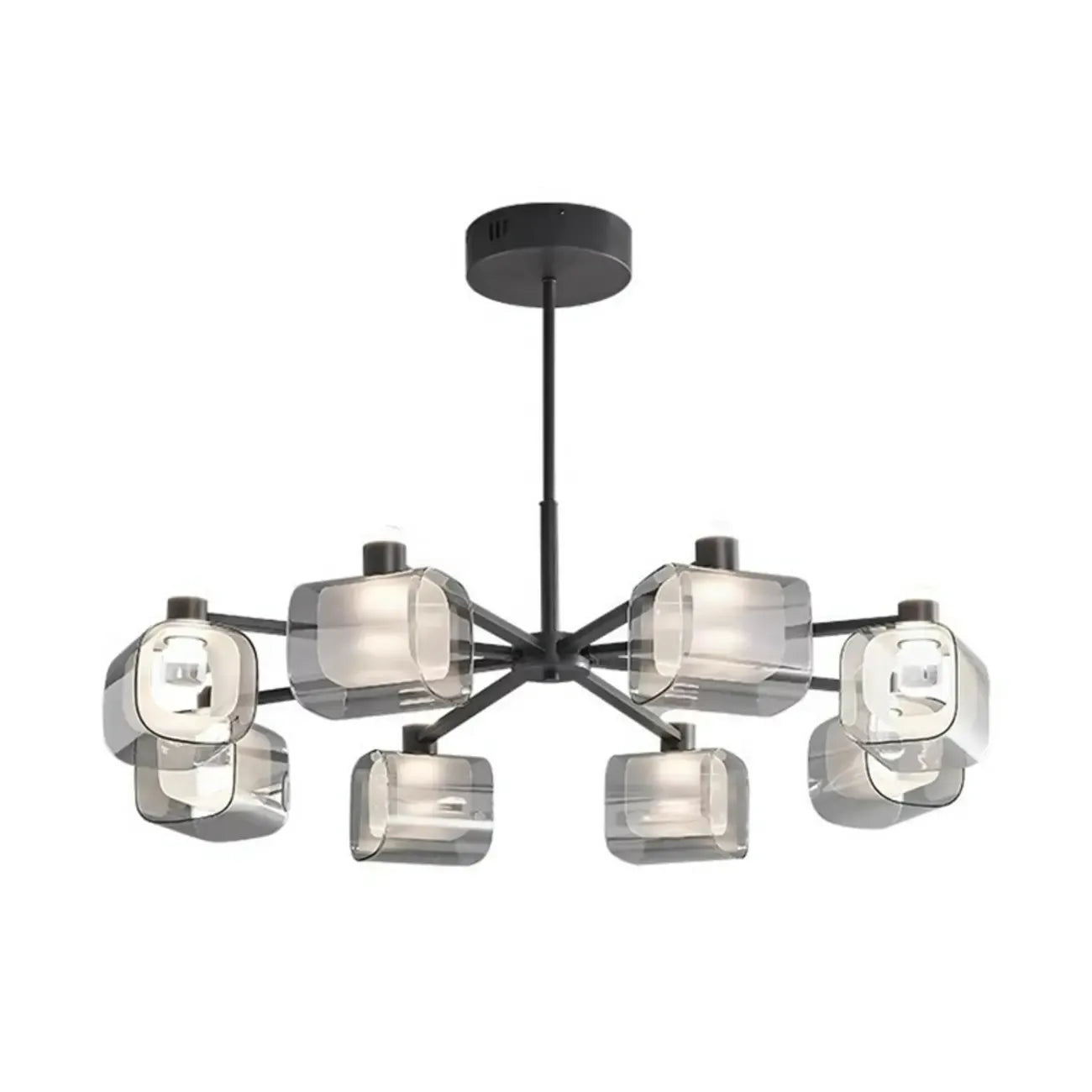 Lustre géométrique réglable en métal noir et verre transparent