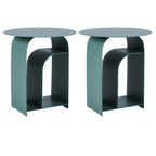 Table de chevet industrielle étroite en métal blanc avec plateau rond