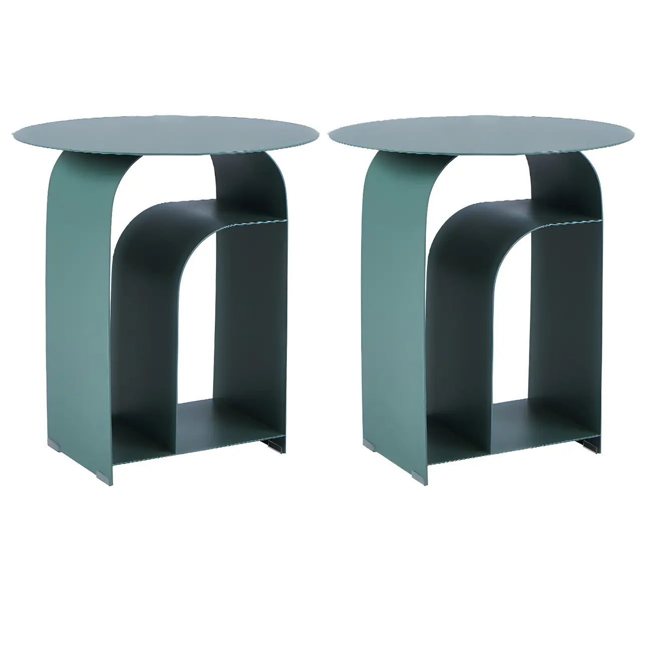 Table de chevet industrielle étroite en métal blanc avec plateau rond