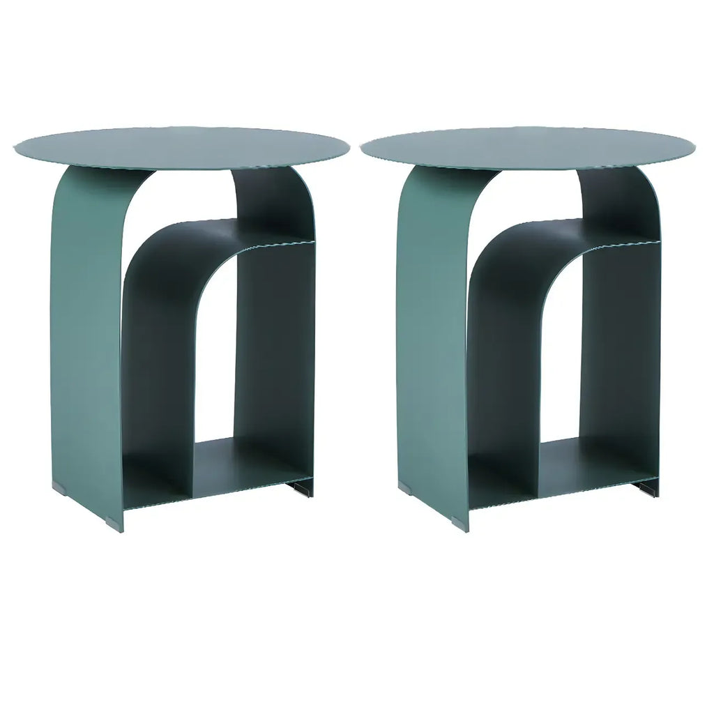 Table de chevet industrielle étroite en métal blanc avec plateau rond