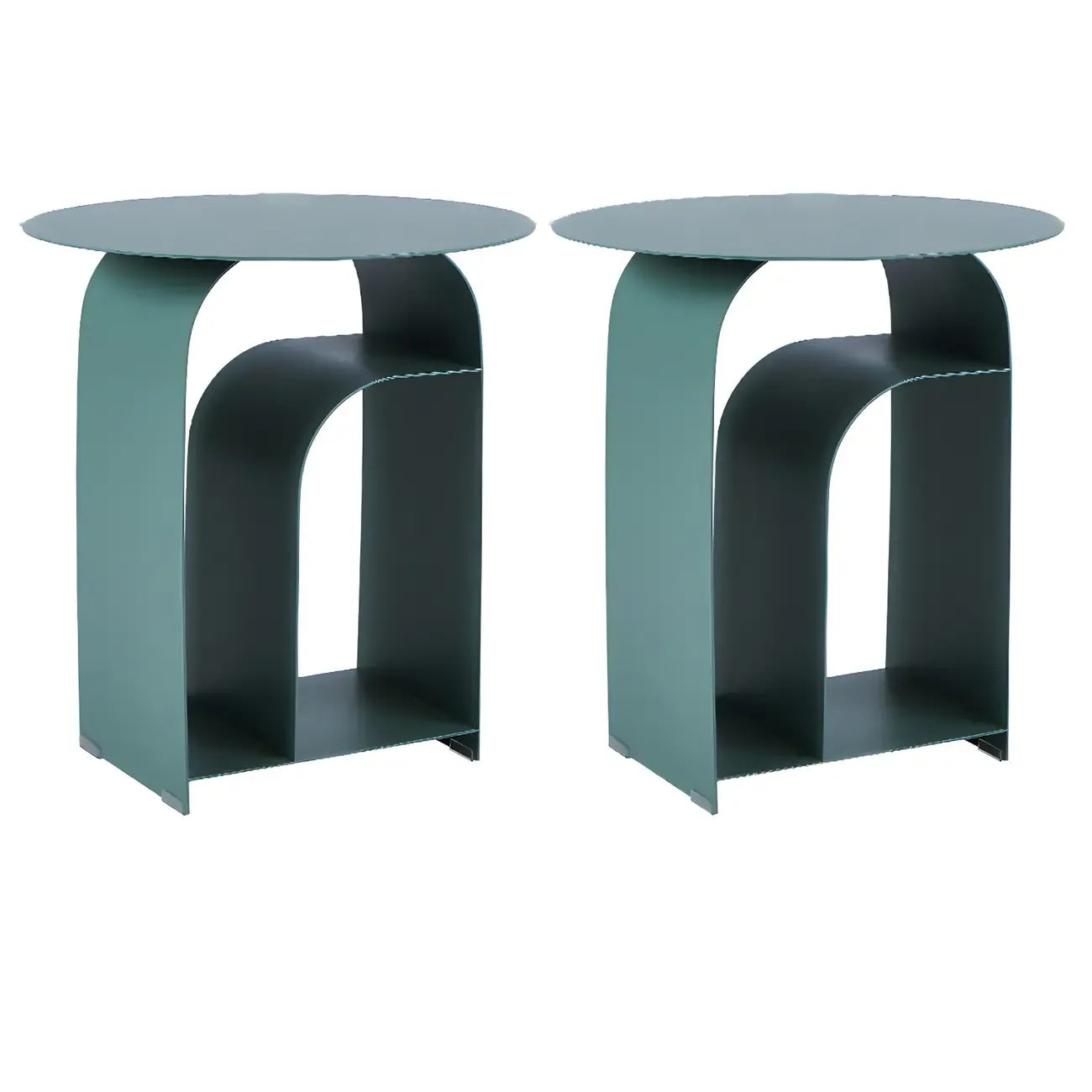 Table de chevet industrielle étroite en métal blanc avec plateau rond