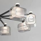 Lustre géométrique réglable en métal noir et verre transparent