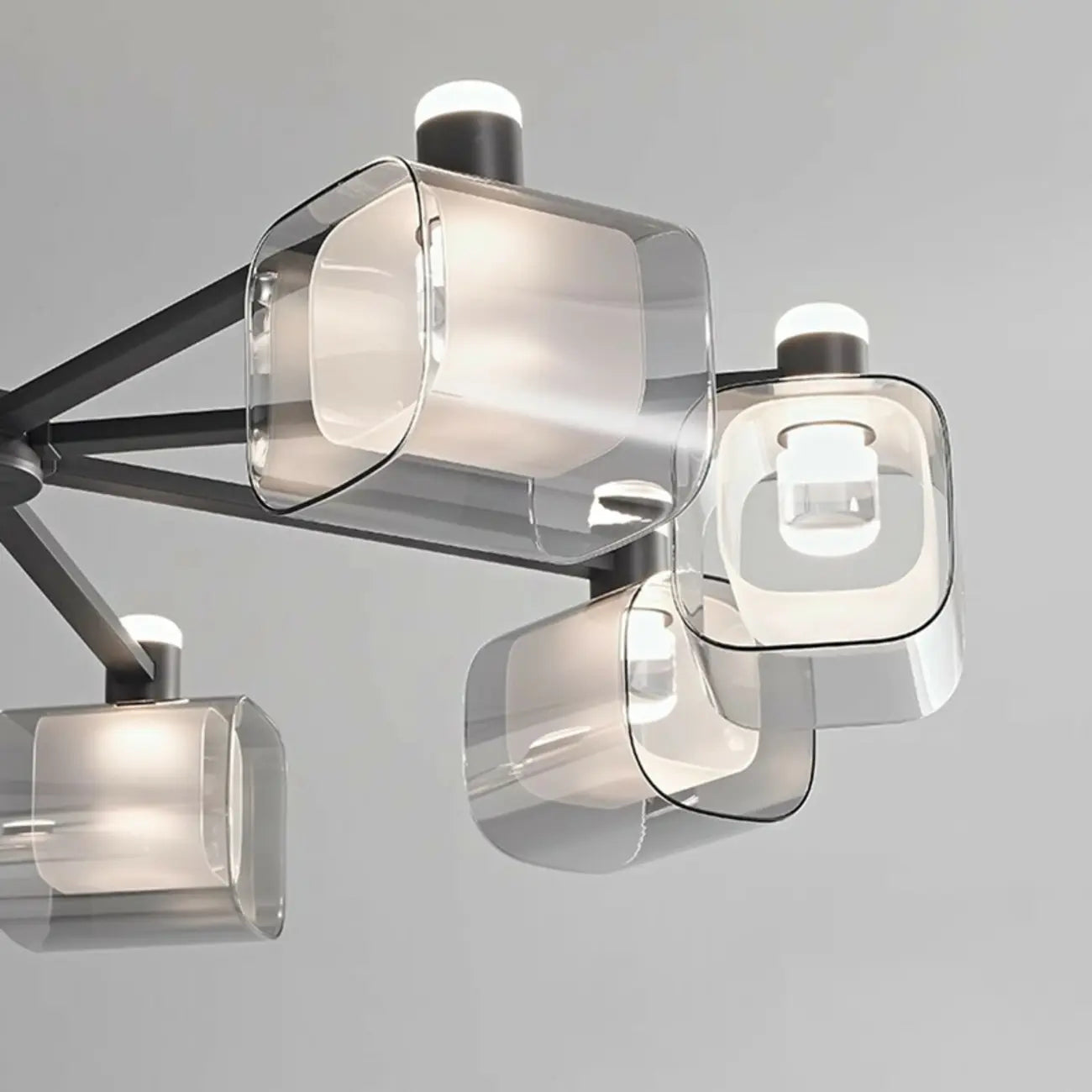 Lustre géométrique réglable en métal noir et verre transparent