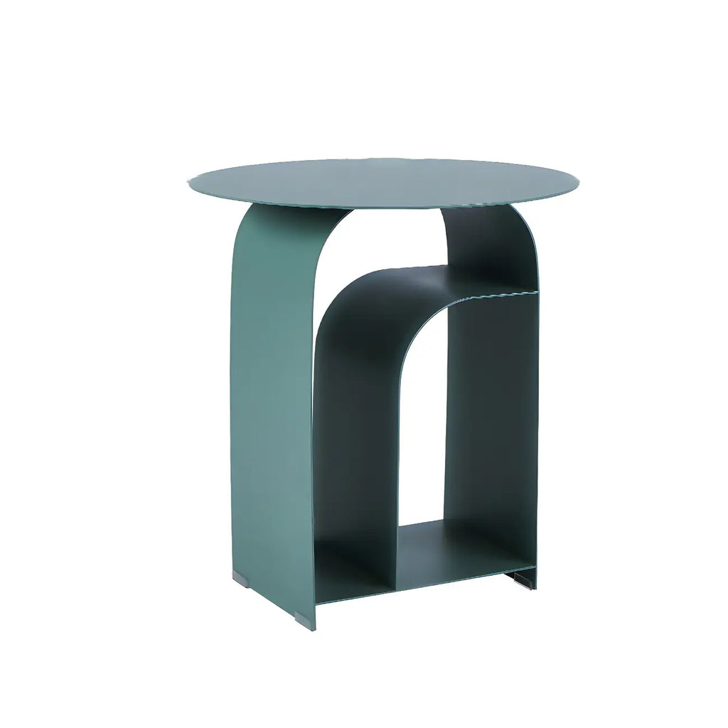Table de chevet industrielle étroite en métal blanc avec plateau rond