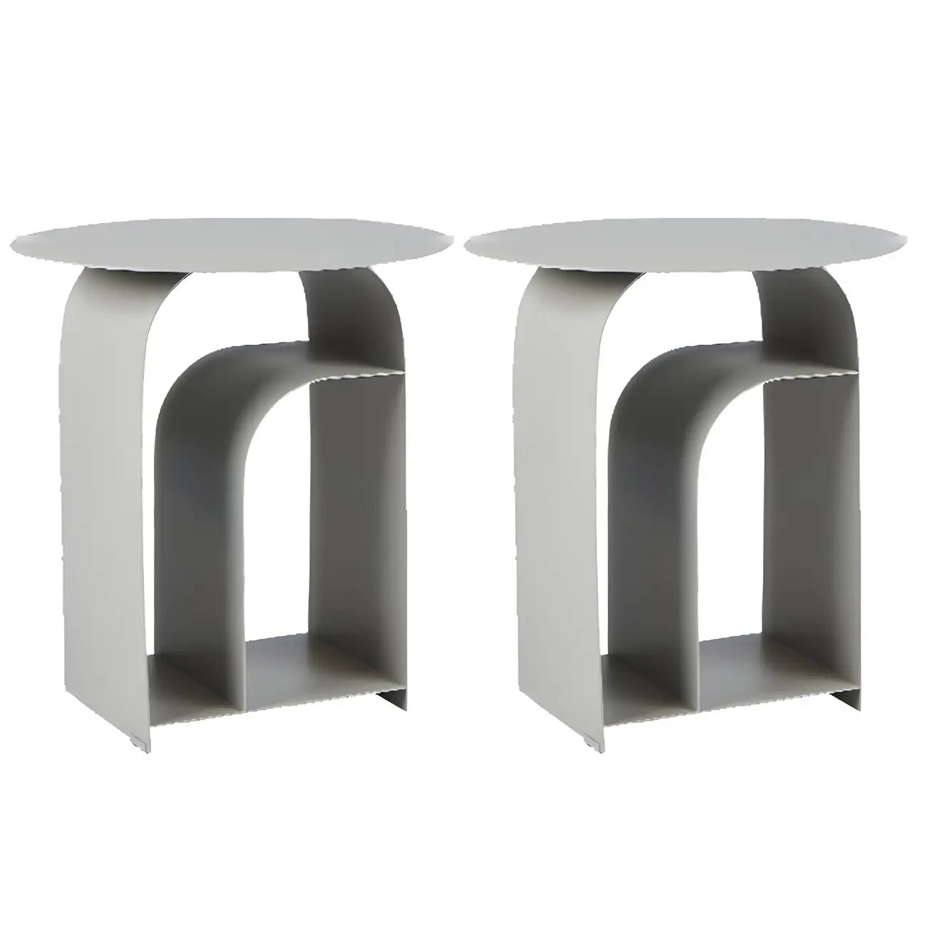 Table de chevet industrielle étroite en métal blanc avec plateau rond
