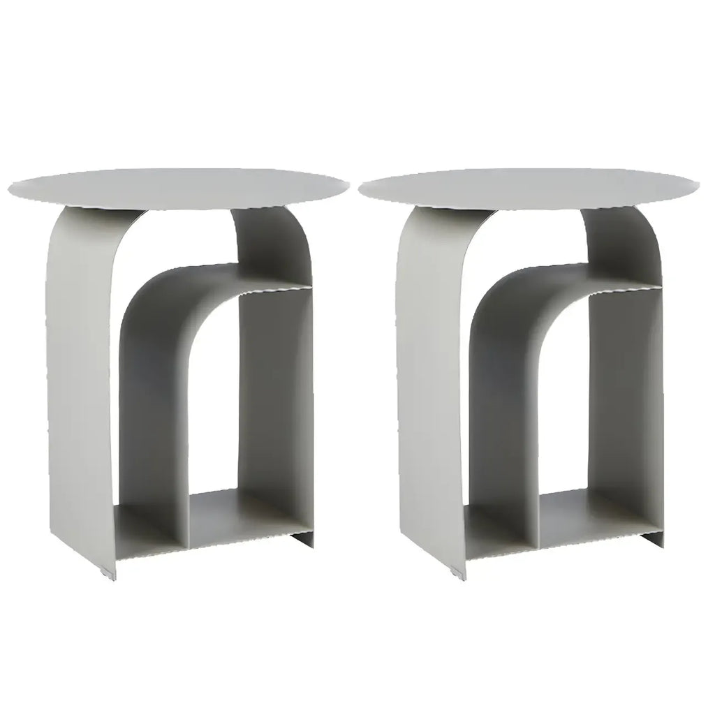 Table de chevet industrielle étroite en métal blanc avec plateau rond