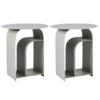 Table de chevet industrielle étroite en métal blanc avec plateau rond