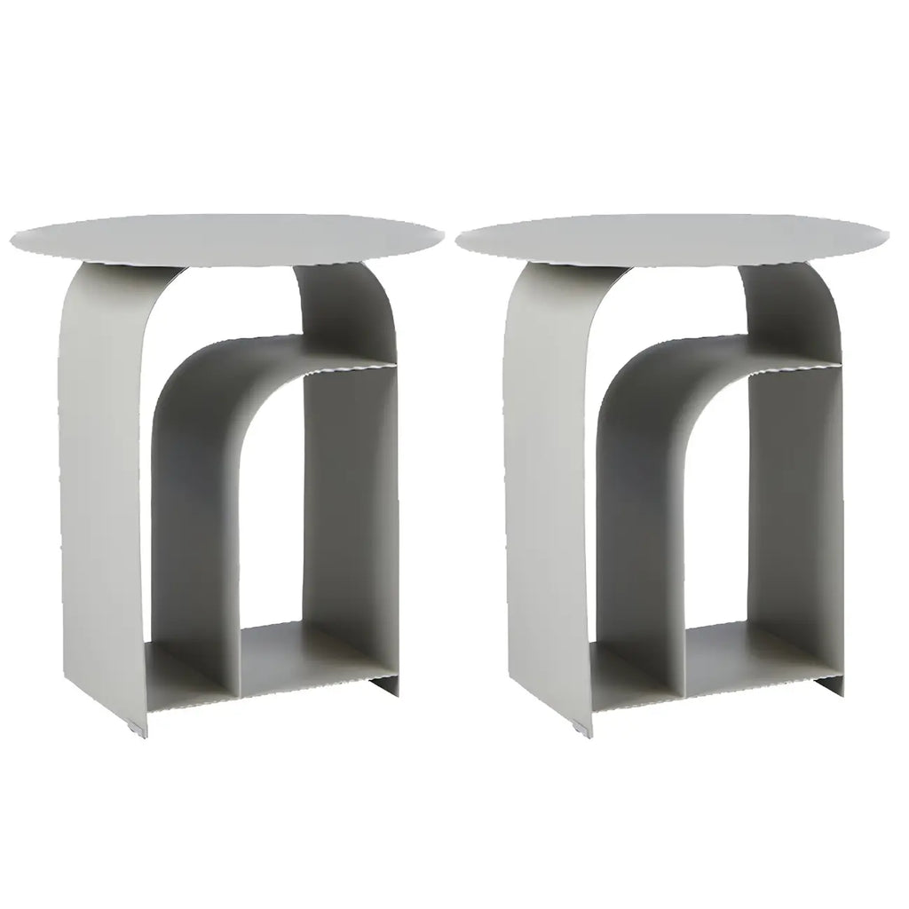 Table de chevet industrielle étroite en métal blanc avec plateau rond