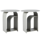 Table de chevet industrielle étroite en métal blanc avec plateau rond