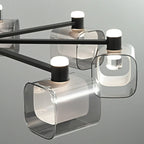 Lustre géométrique réglable en métal noir et verre transparent