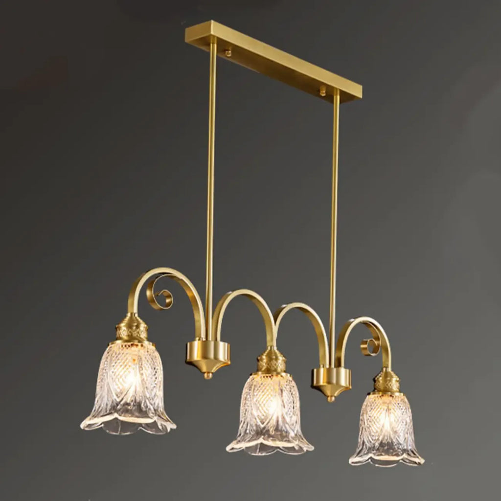 Suspension géométrique en laiton avec verre à motif floral.