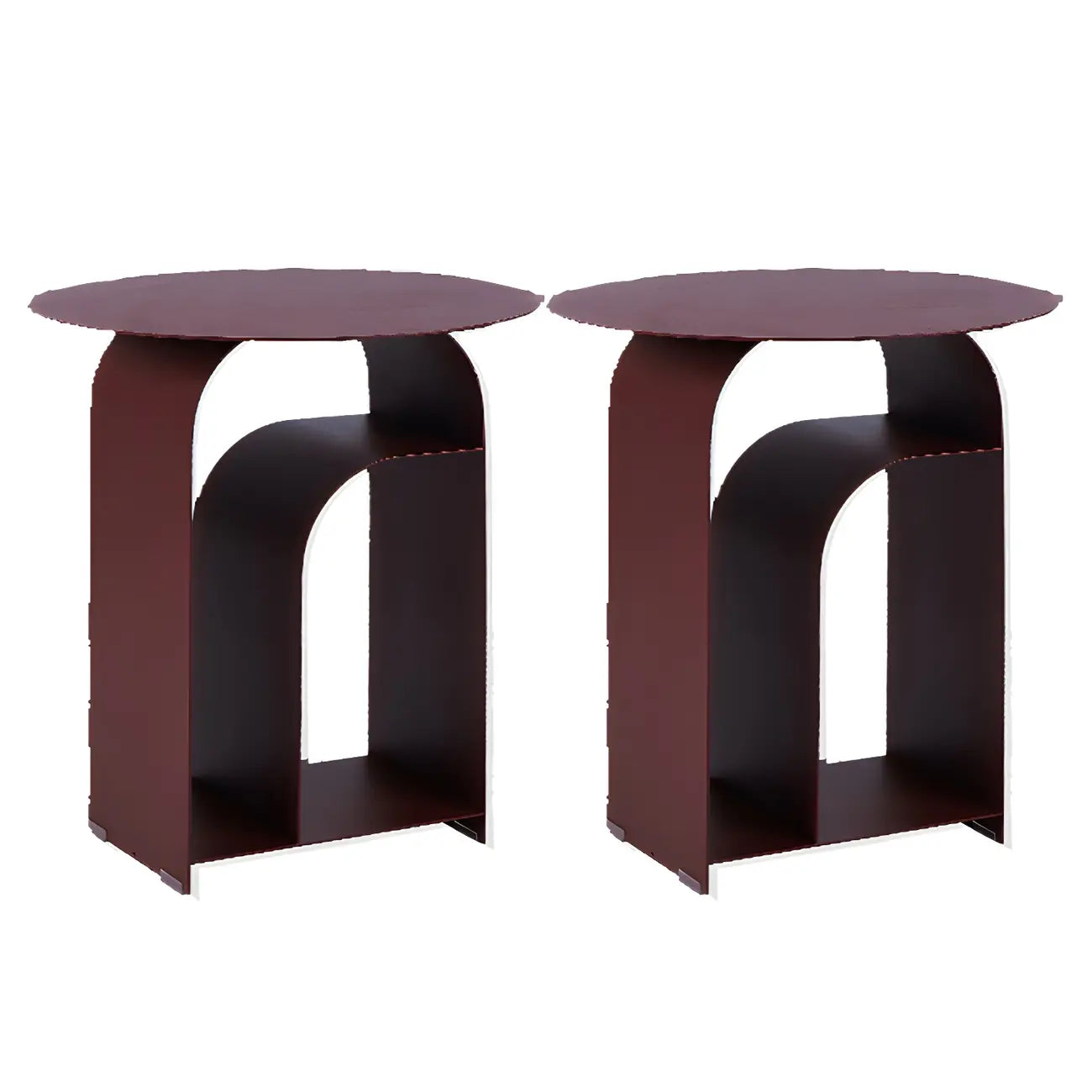 Table de chevet industrielle étroite en métal blanc avec plateau rond