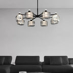 Lustre géométrique réglable en métal noir et verre transparent