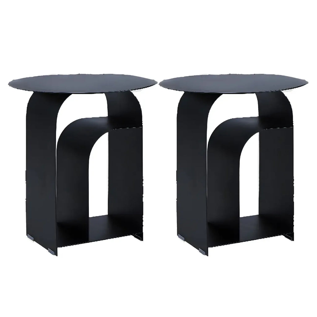 Table de chevet industrielle étroite en métal blanc avec plateau rond