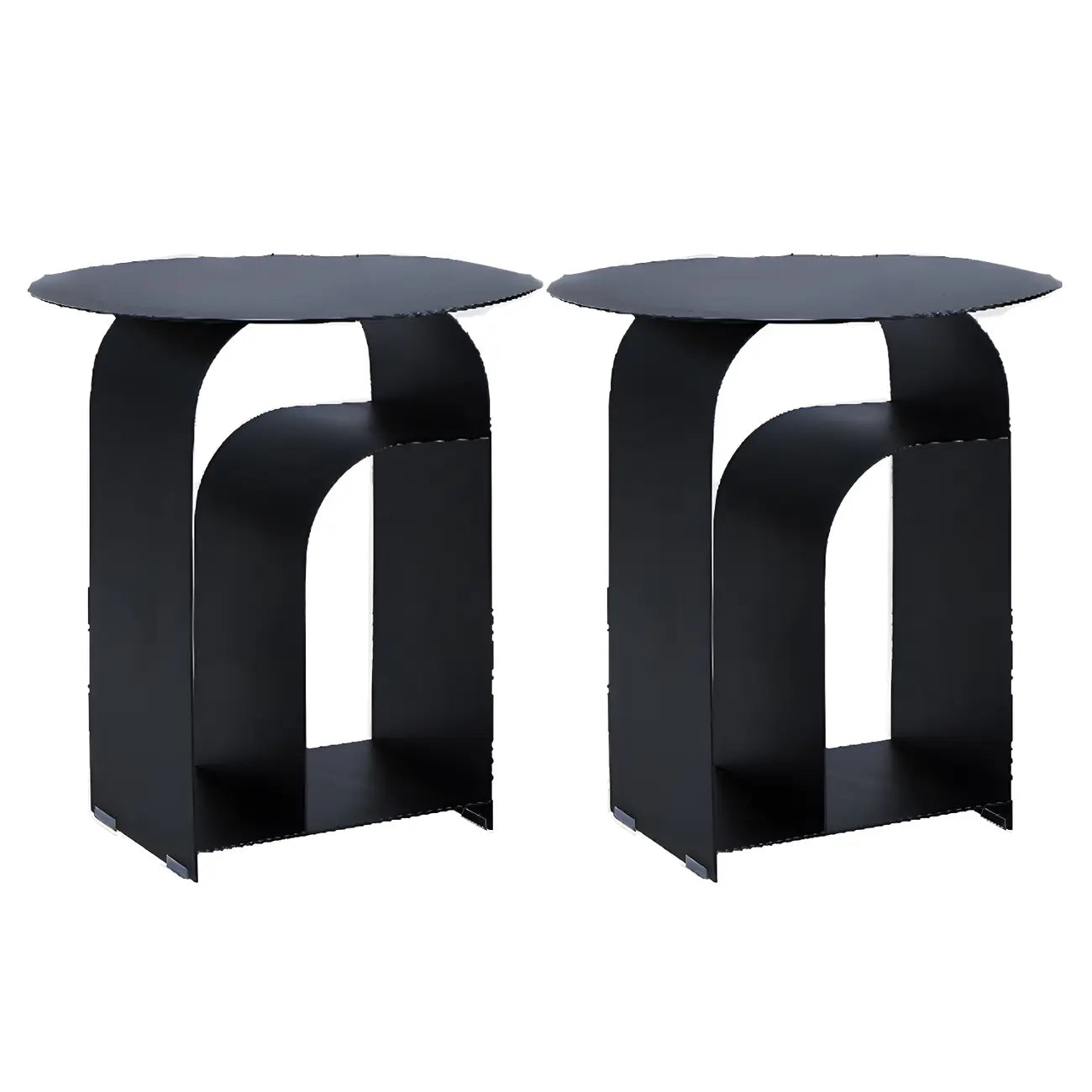 Table de chevet industrielle étroite en métal blanc avec plateau rond