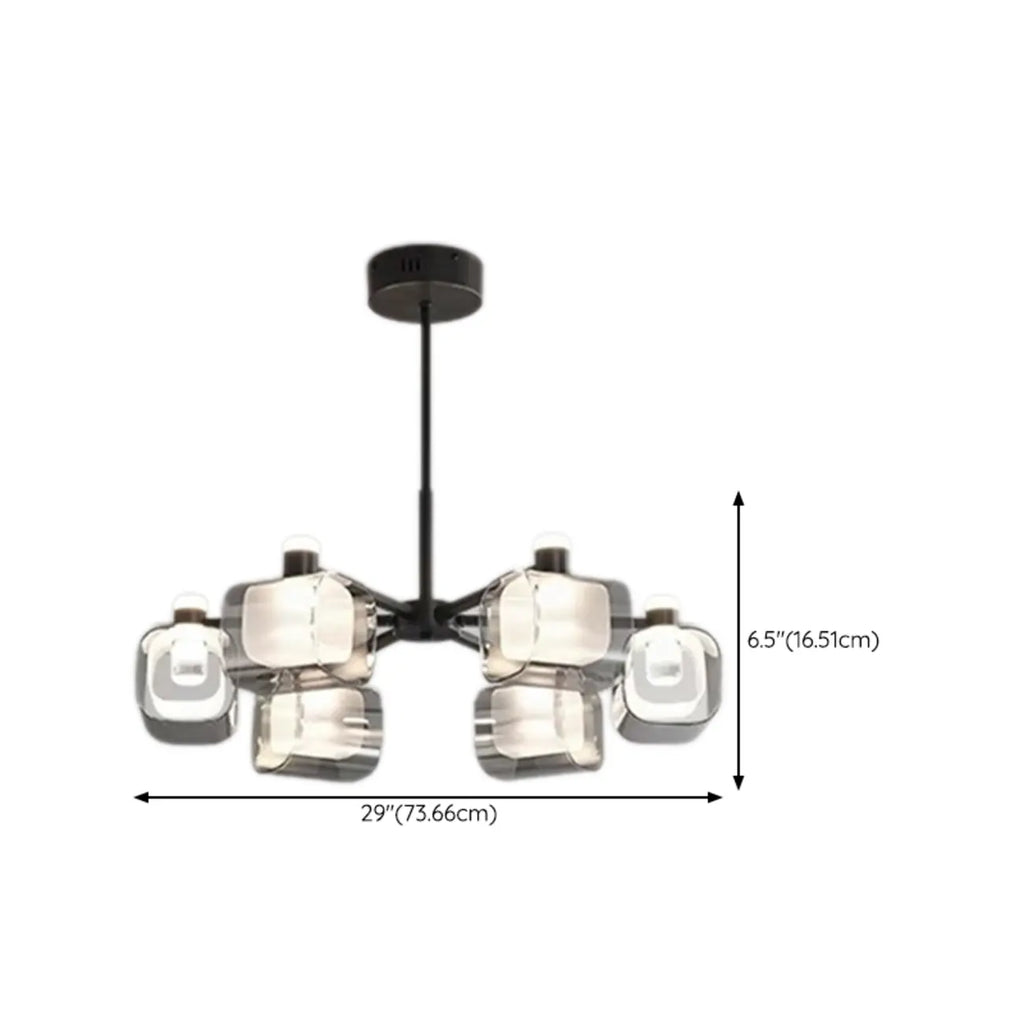 Lustre géométrique réglable en métal noir et verre transparent