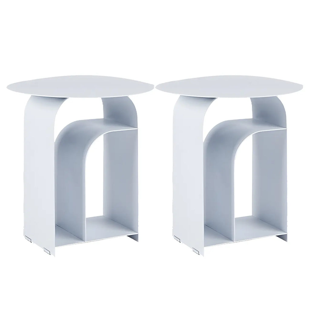 Table de chevet industrielle étroite en métal blanc avec plateau rond