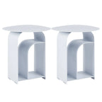 Table de chevet industrielle étroite en métal blanc avec plateau rond