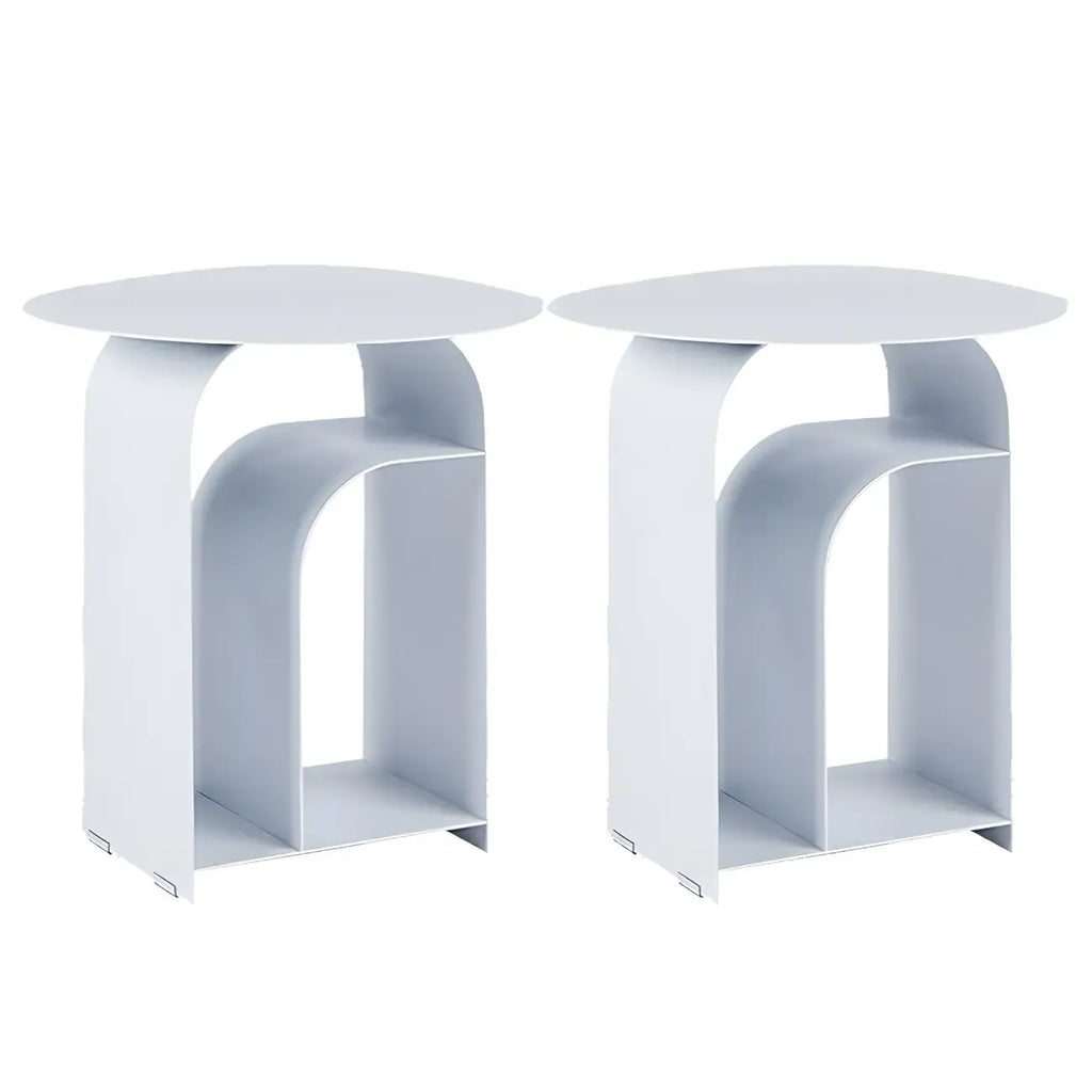 Table de chevet industrielle étroite en métal blanc avec plateau rond