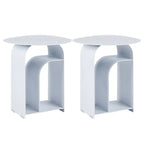 Table de chevet industrielle étroite en métal blanc avec plateau rond