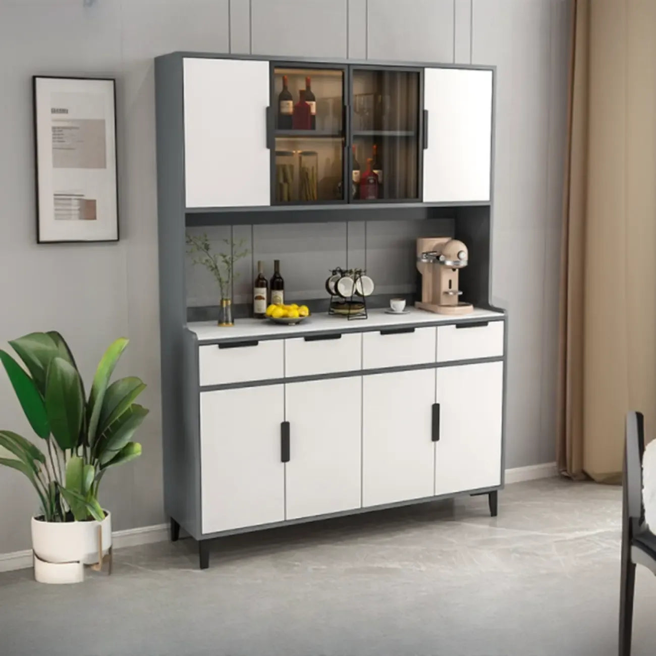 Buffet de salle à manger en bois gris avec tiroir