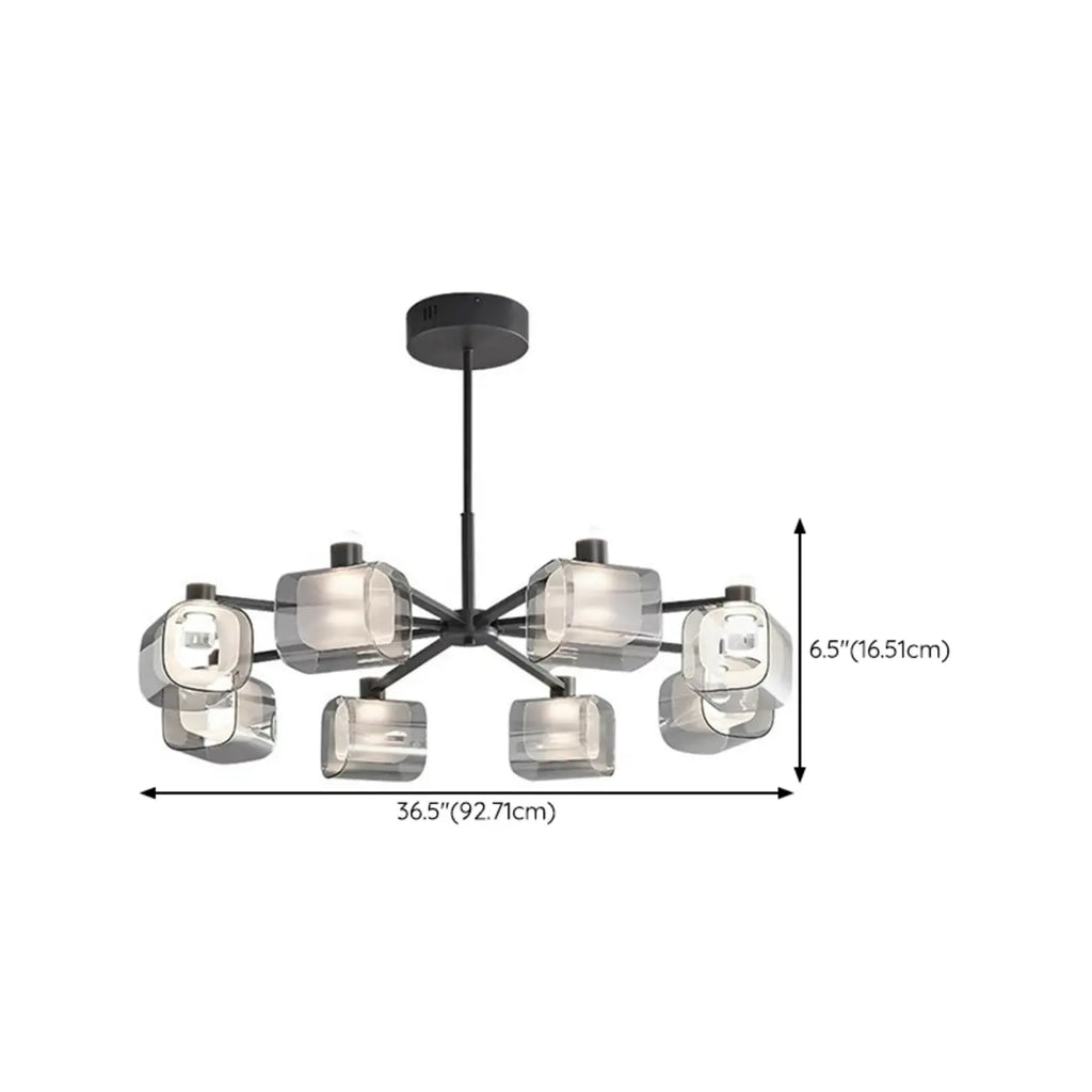 Lustre géométrique réglable en métal noir et verre transparent