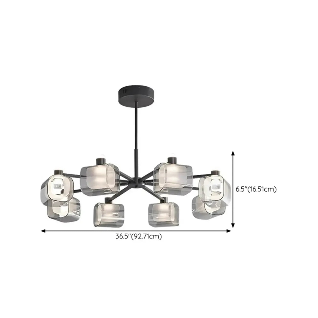 Lustre géométrique réglable en métal noir et verre transparent
