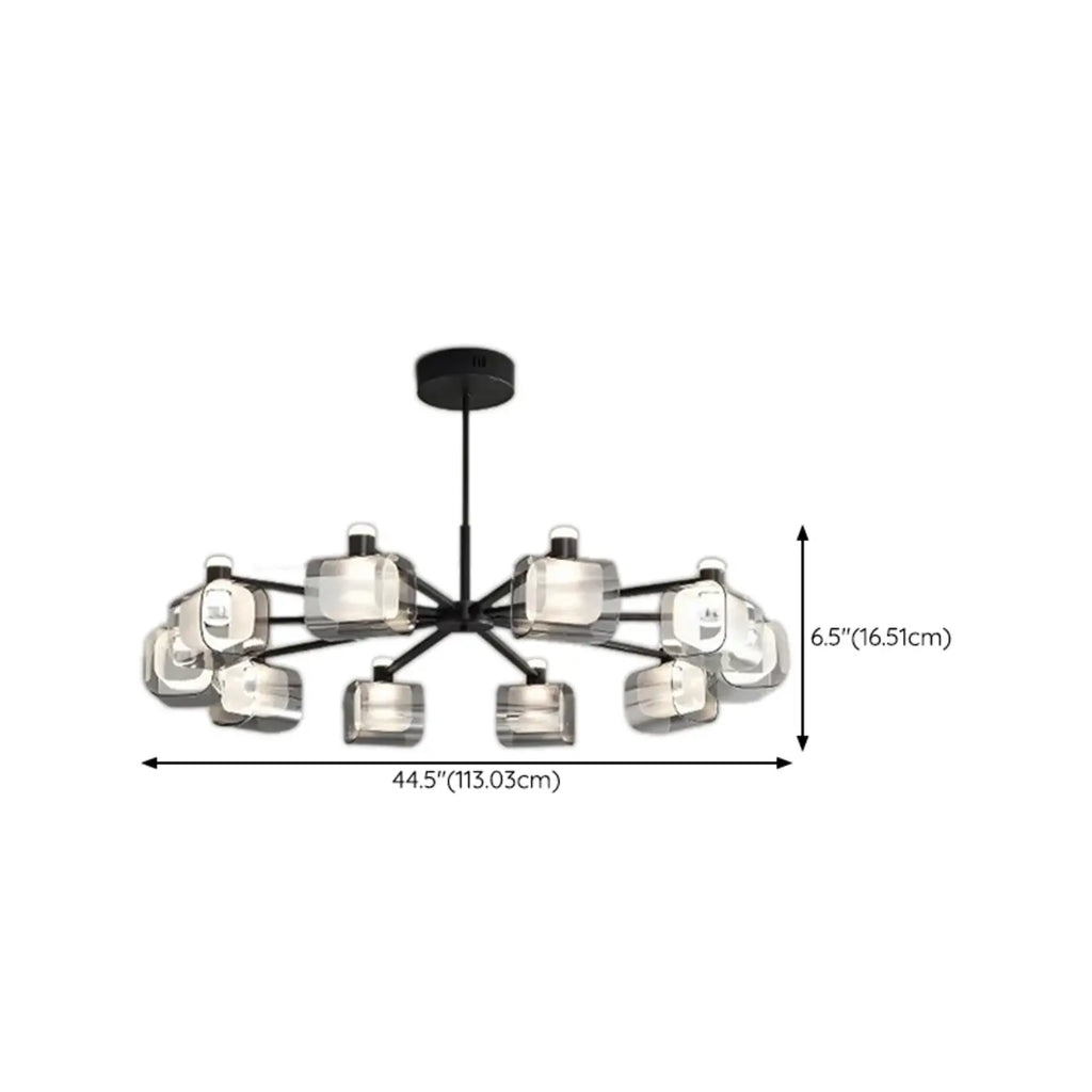 Lustre géométrique réglable en métal noir et verre transparent