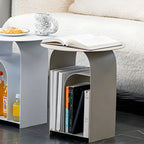 Table de chevet industrielle étroite en métal blanc avec plateau rond