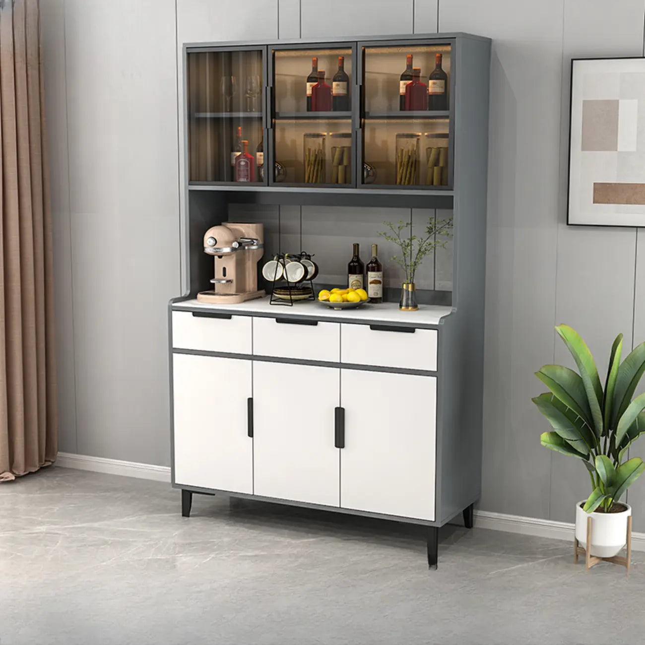 Buffet de salle à manger en bois gris avec tiroir