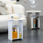 Table de chevet industrielle étroite en métal blanc avec plateau rond
