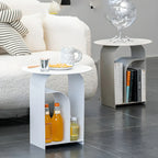 Table de chevet industrielle étroite en métal blanc avec plateau rond