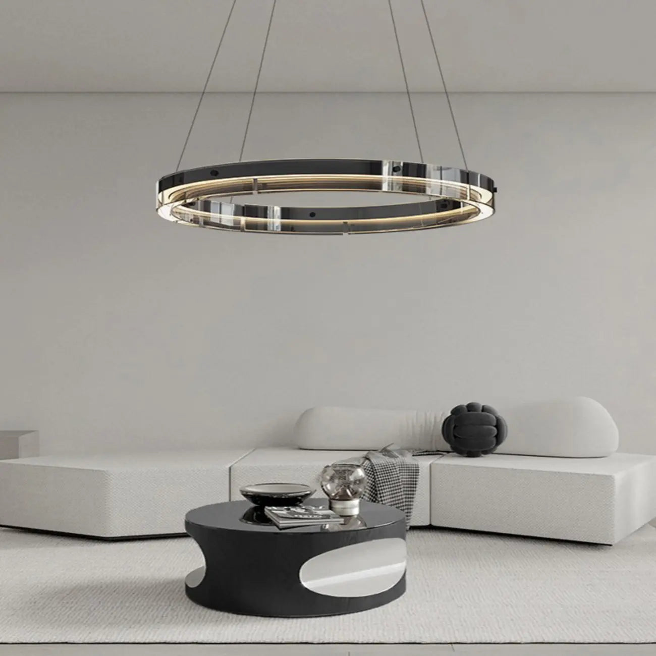 Lustre moderne rond en métal à LED, hauteur réglable