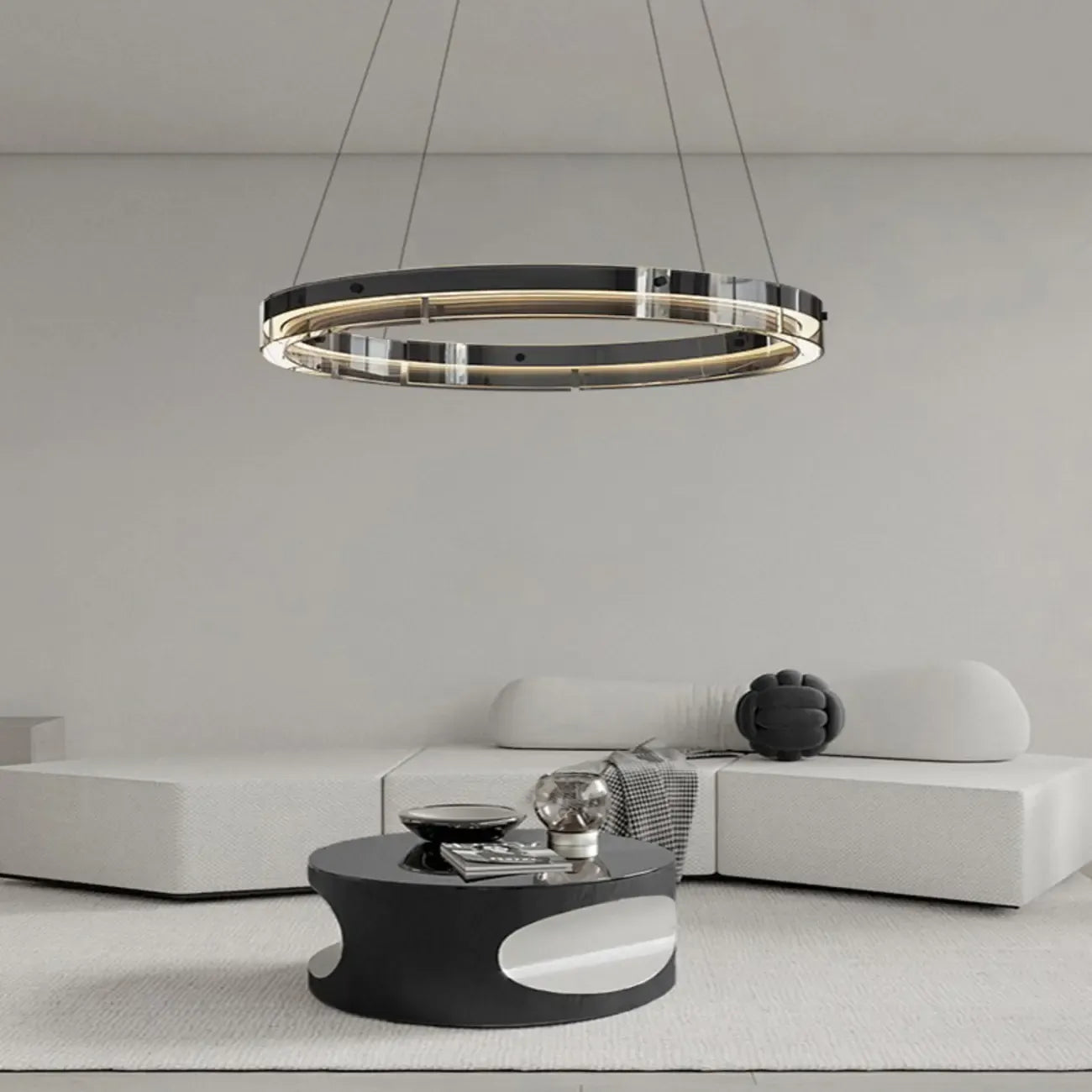 Lustre moderne rond en métal à LED, hauteur réglable