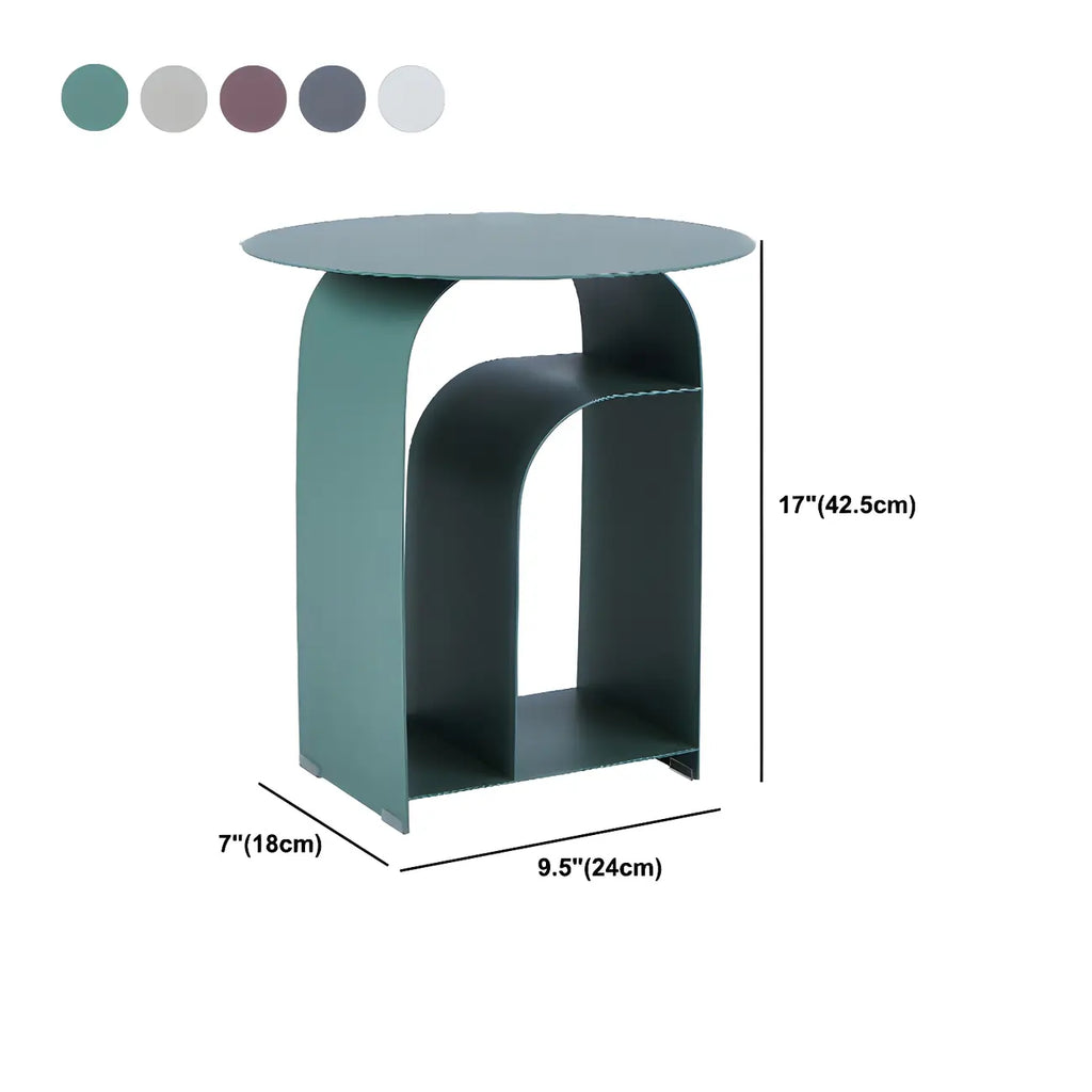 Table de chevet industrielle étroite en métal blanc avec plateau rond
