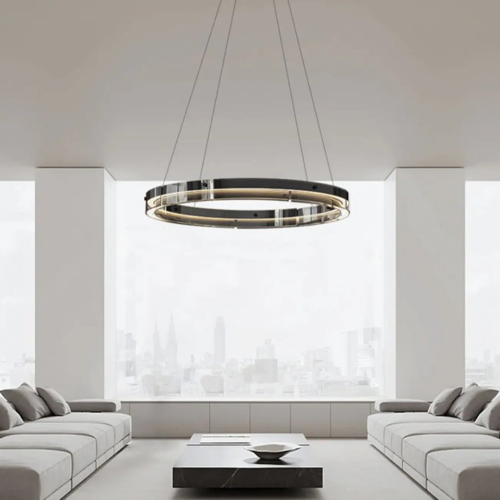 Lustre moderne rond en métal à LED, hauteur réglable